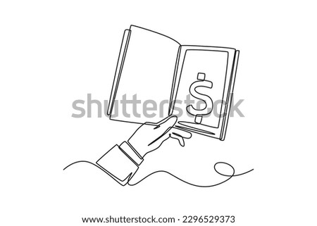 Single one line drawing hand reads financial book. Financial literacy concept. Continuous line draw design graphic vector illustration.