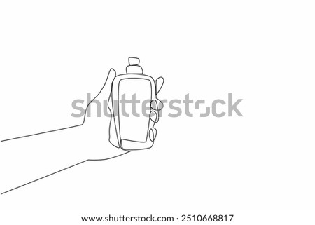 Single one line drawing hand holding perfume bottle. Eau de toilette. Eau de parfum. Extrait de parfum. Perfume. Fragrance levels. National Fragrance Day. Continuous line design graphic illustration
