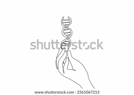 Single one line drawing hand with a gesture of cupping fingers and there is a DNA symbol. Taking blood samples for random checks. Health. National DNA Day. Continuous line design graphic illustration