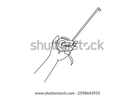 Single one line drawing hand of carpenter male holding tape measure upward. Handyman tools for measuring plank or wood. Home renovation. Modern continuous line draw design graphic vector illustration
