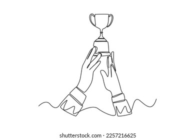 Single one line drawing hands lifting cup  Personal development Concept  Continuous line draw design graphic vector illustration 