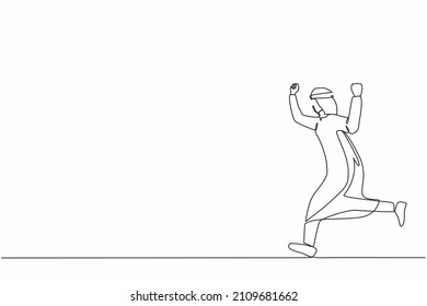Single one line drawing happy Arabian businessman running. Business concept. Late for work. Successful man run for work. Business people. Modern continuous line draw design graphic vector illustration