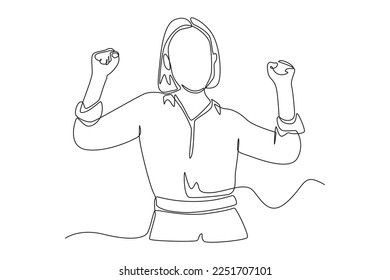 Single one line drawing happy woman celebrates women's day. Women's day  concept. Continuous line draw design graphic vector illustration.