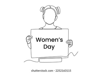 Single one line drawing happy girl celebrates International Women's Day. Women's day Concept. Continuous line draw design graphic vector illustration.