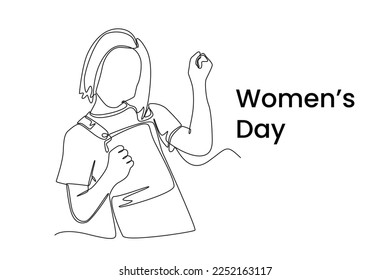 Single one line drawing happy girl celebrates International Women's Day. Women's day Concept. Continuous line draw design graphic vector illustration.
