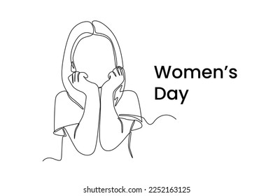 Single one line drawing happy girl celebrates International Women's Day. Women's day Concept. Continuous line draw design graphic vector illustration.