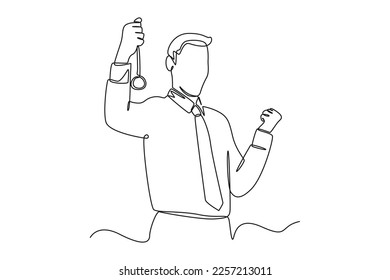Un solo dibujo de una sola línea feliz empleado recibe honor de recompensa. Concepto de desarrollo personal. Ilustración gráfica de vector de diseño de línea continua.