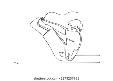 Dibujo de una sola línea niño feliz haciendo ejercicio. El concepto de actividades de fitness. Ilustración gráfica de vector de diseño de línea continua.