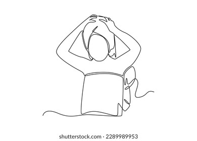 Single one line drawing happy girl use towel on her head. Bathroom activities concept. Continuous line draw design graphic vector illustration.