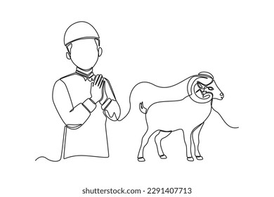 Single one line drawing . Happy Eid Al Adha concept. Continuous line draw design graphic vector illustration.