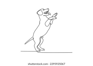Single one line drawing happy dog standing. Urban pets concept. Continuous line draw design graphic vector illustration.