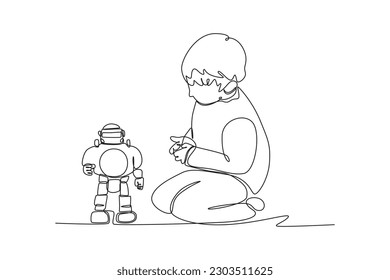 Dibujar una sola línea niños pequeños felices jugando con juguete. Concepto de niños con juegos educativos. Ilustración gráfica de vector de diseño de línea continua.