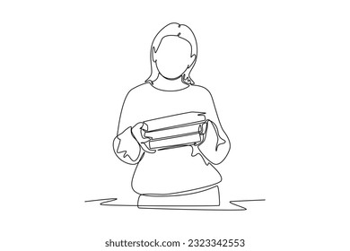 Single one line drawing happy student reading and preparing for examination. Education and leisure concept. Continuous line draw design graphic vector illustration.