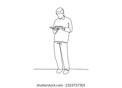 Single one line drawing happy student reading and preparing for examination. Education and leisure concept. Continuous line draw design graphic vector illustration.