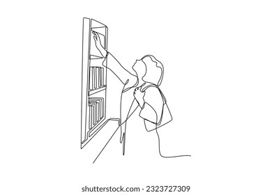 Single one line drawing happy student reading and preparing for examination. Education and leisure concept. Continuous line draw design graphic vector illustration.