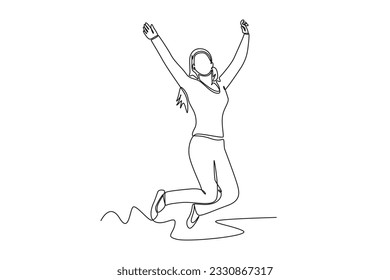 Single one line drawing Happy free people flying, floating and jumping in air. Freedom concept. Continuous line draw design graphic vector illustration.