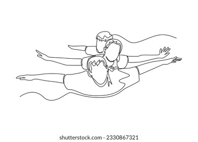 Single one line drawing Happy free people flying, floating and jumping in air. Freedom concept. Continuous line draw design graphic vector illustration.