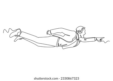Single one line drawing Happy free people flying, floating and jumping in air. Freedom concept. Continuous line draw design graphic vector illustration.