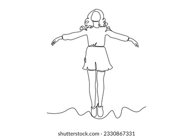Single one line drawing Happy free people flying, floating and jumping in air. Freedom concept. Continuous line draw design graphic vector illustration.