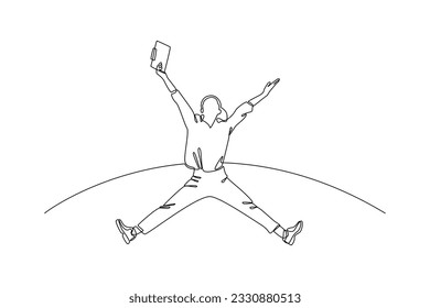 Single one line drawing Happy free people flying, floating and jumping in air. Freedom concept. Continuous line draw design graphic vector illustration.