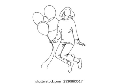 Single one line drawing Happy free people flying, floating and jumping in air. Freedom concept. Continuous line draw design graphic vector illustration.