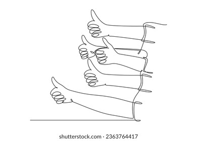 Una sola línea dibujando a la gente feliz con los pulgares hacia arriba. Excelente servicio en concepto de negocio y sector industrial. Ilustración de líneas continuas moderna de diseño gráfico vectorial