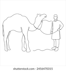 Una sola línea de dibujo feliz eid al adha línea continua dibujo diseño gráfico Ilustración vectorial