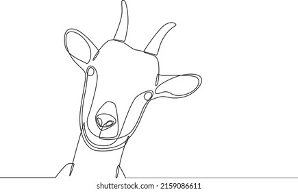 Single one line drawing  a head goat for sacrifice. Happy Eid Al Adha. Continuous line draw design graphic vector illustration.