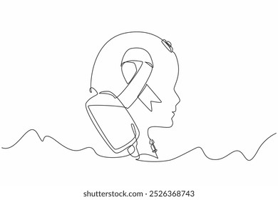 Silhueta de cabeça de desenho de uma linha única da criança feita do cabo de infusão. Cuidar. Afeto. Cuidado máximo. Doença. Mês Nacional de Conscientização sobre a Paralisia Cerebral. Ilustração gráfica de design de linha contínua