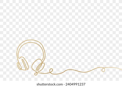 Single one line drawing headphones musical sound wave. Music gadget and note.. Vector concept of musical symbol. Continuous line draw design.