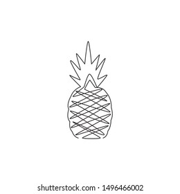 Single one line drawing of healthy organic for orchard logo identity. Fresh summer fruitage concept for fruit garden icon. Modern continuous line draw graphic design vector illustration