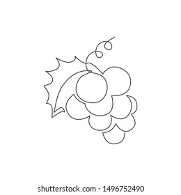 Single one line drawing healthy organic grape for vineyard logo identity. Fresh tropical fruitage concept for fruit orchard garden icon. Modern continuous line graphic draw design vector illustration