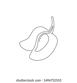 Single one line drawing of healthy organic mangoes for orchard logo identity. Fresh tropical fruitage concept for fruit garden icon. Modern continuous line graphic draw design vector illustration