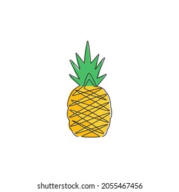Single one line drawing of healthy organic for orchard logo identity. Fresh summer fruitage concept for fruit garden icon. Modern continuous line draw graphic design vector illustration