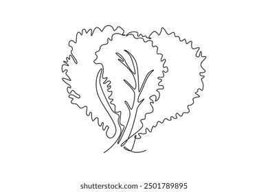 Single one line drawing healthy organic green lettuce leaves for farm logo identity. Fresh salad ingredient concept for vegetable icon. Modern continuous line draw design graphic vector illustration