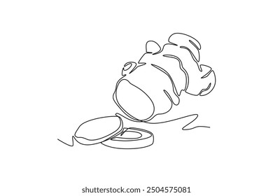 Single one line drawing healthy organic raw ginger for farming logo identity. Fresh flowering plant rhizome concept herbaceous perennial icon. Continuous line draw design graphic vector illustration