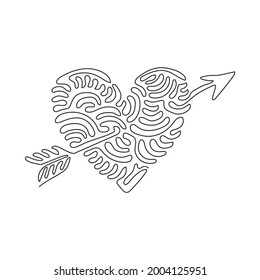 Corazón de dibujo de una sola línea con estilo de doodle de icono de flecha. Ilustración vectorial. Imagen del logo de decoración romántica. Estilo de rizo giratorio. Ilustración de líneas continuas moderna de diseño gráfico vectorial