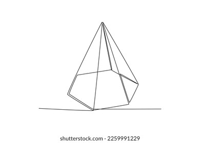 Single one line drawing hexagonal pyramid. Geometric shapes concept. Continuous line draw design graphic vector illustration.