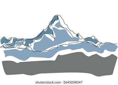 Um único desenho de uma linha Himalaia. A vista da montanha mais alta do mundo diante dos olhos. Rota de escalada muito extrema. Nevado. Dia do Monte Everest. Ilustração gráfica de design de linha contínua