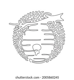 Single one line drawing honey hive hanging on branch of tree with honey drop. House of bee. Source of honey. Swirl curl circle background style. Continuous line draw design graphic vector illustration