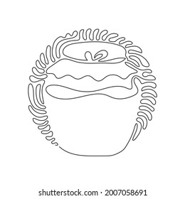 Una sola línea dibujando tarro de miel. Símbolo vector acuario. Producción alimenticia saludable y natural de miel. Estilo de fondo del círculo de redondeo giratorio. Ilustración de líneas continuas moderna de diseño gráfico vectorial