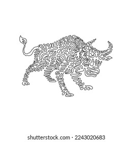 Single one line drawing of horns bulls abstract art. Continuous line draw graphic design vector illustration of aggressive bulls for icon, symbol, company logo, poster wall decor