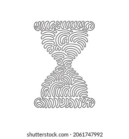 Single one line drawing hourglass flat icon. Outline symbol for website or mobile app. Sand watch thin line for design logo. Swirl curl style. Continuous line draw design graphic vector illustration