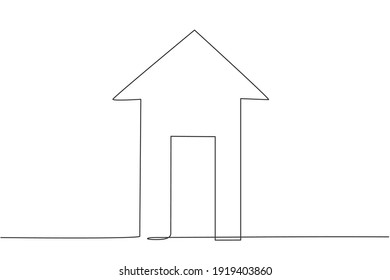 Dibujo de una sola línea de la forma de construcción de la casa con el símbolo de flecha hacia arriba. Concepto mínimo de crecimiento de las finanzas empresariales. Ilustración de líneas continuas moderna de diseño gráfico vectorial