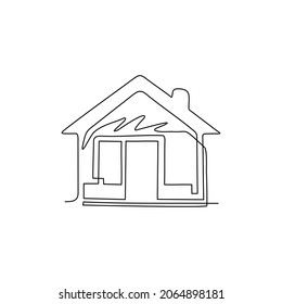 Single one line drawing house logo as icon for any business especially for house business, real estate, architecture, construction, mortgage, rent. Modern continuous line draw design graphic vector