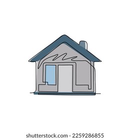 Single one line drawing house logo as icon for any business especially for house business, real estate, architecture, construction, mortgage, rent. Modern continuous line draw design graphic vector