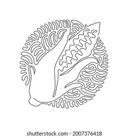 Single one line drawing husked cobs of sweet corn. Fresh vegetable with high sugar. Immature harvested. Swirl curl circle background style. Continuous line draw design graphic vector illustration