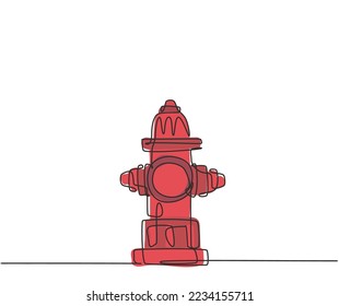 Single one line drawing of The hydrant on the side of the road is used for preventive measures in the event of a fire in the nearest building. Continuous line draw design graphic vector illustration.