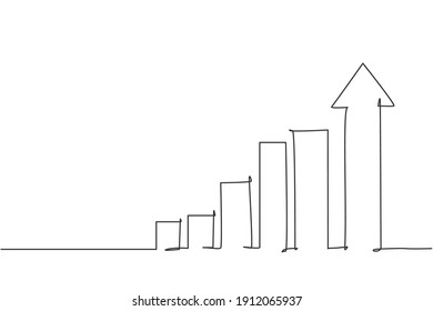 Single one line drawing of increasing up arrows bar graph sign. Business financial sales market growth performance minimal concept. Modern continuous line draw design graphic vector illustration