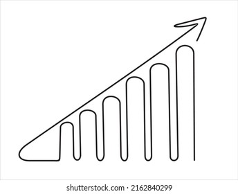 Single one line drawing of increasing up arrows bar graph sign. Business financial sales market growth performance minimal concept. Modern continuous line draw design graphic vector illustration